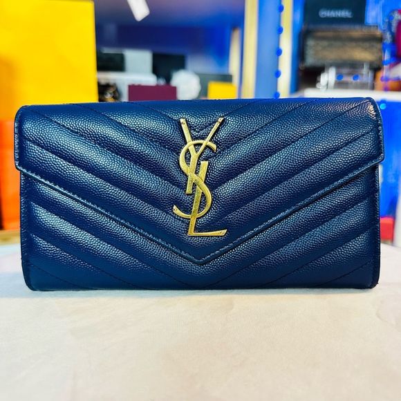 YSL Classic Monogram Flap Mattelasse Chevron Leather Large Wallet Let - Picture 17 of 17